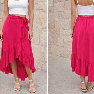 Chic Fuchsia High-Low Wrap Skirt